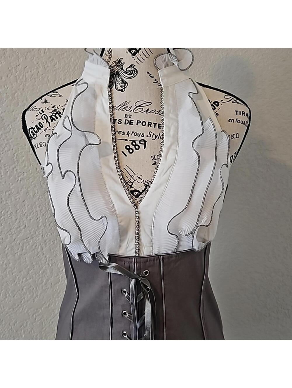 Vintage Style Corset Halter Top with Ruffle Detail - Picture 2 of 7